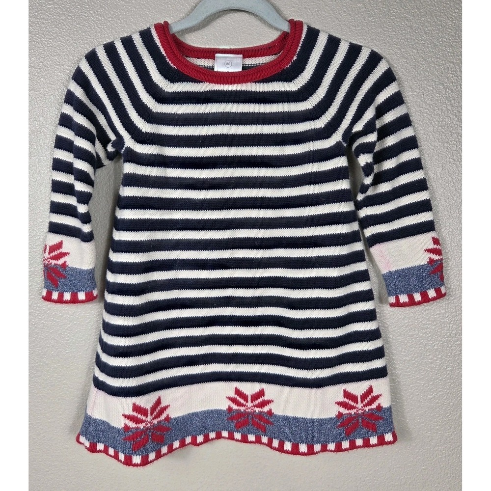 Hanna Andersson Holiday Sweater Dress Size‎ 80 Christmas Fair Isle Cotton